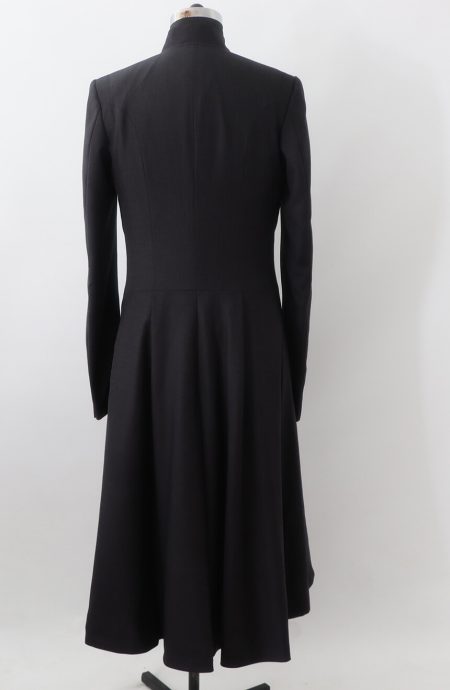 Full back view of the men's black wool tailcoat, showcasing the dramatic flare and cut of the tails.