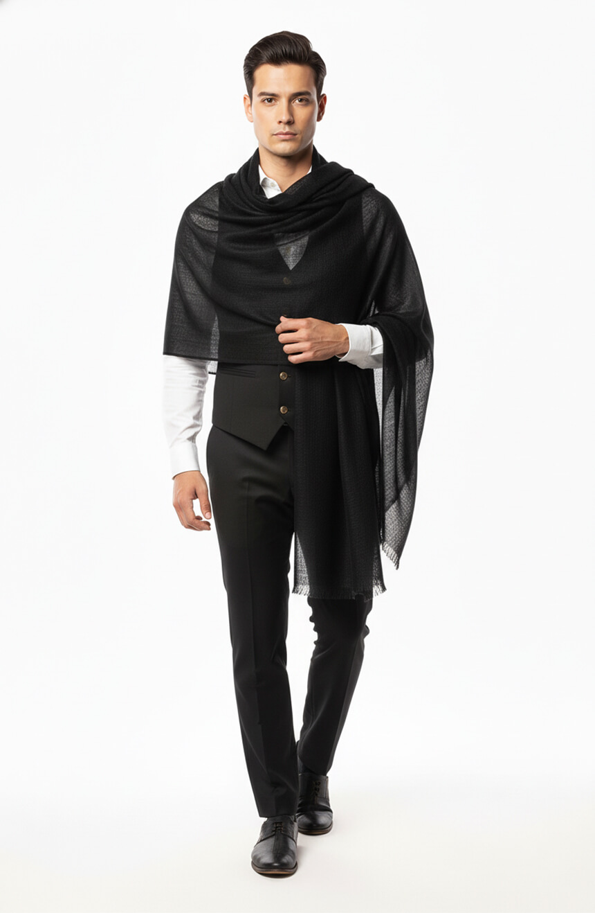 Men's black handwoven pashmina shawl