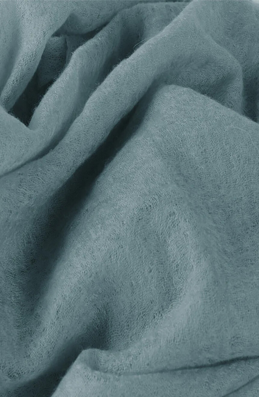 Handwoven Light Teal Green Cashmere Scarf shawl close-up weave view.