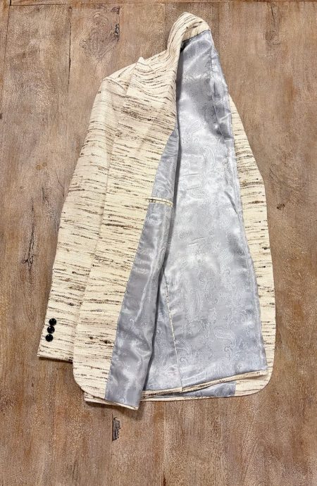 Paisley lining inside the raw silk blazer